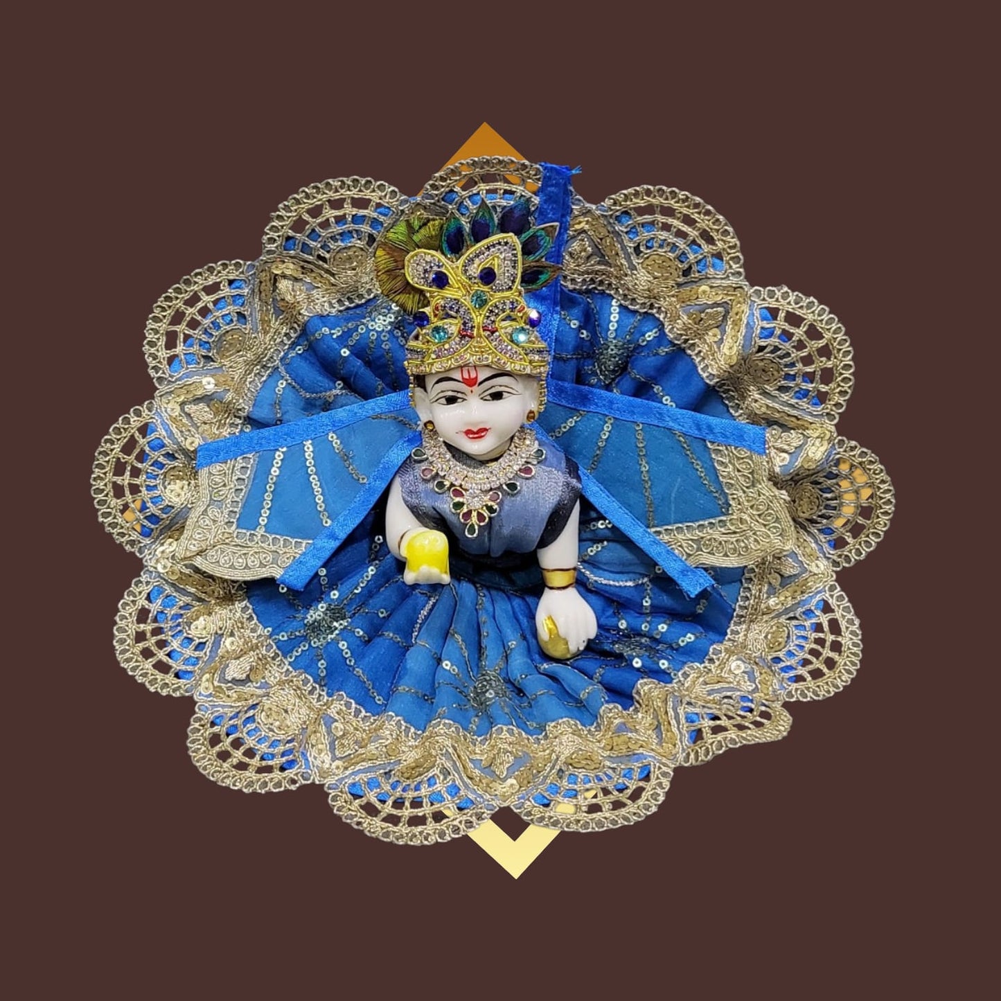 Heavy Pearl Work Laddo Gopal Bal Krishna Designer Dress-of Satin Fabric Poshak with thread Design for all festival Home Decor