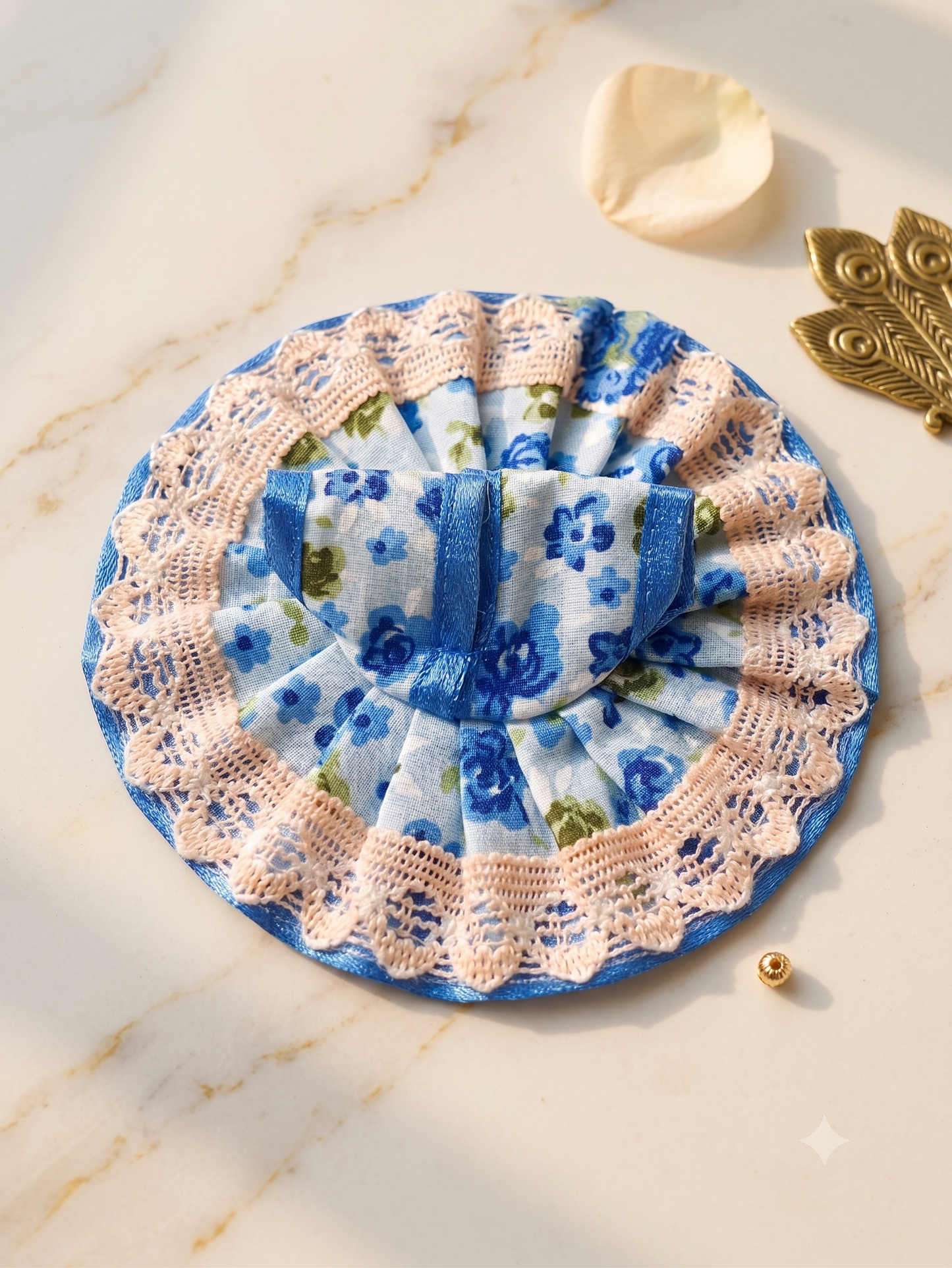 Blue Floral Bal Gopal Poshak with Elegant Lace Border.