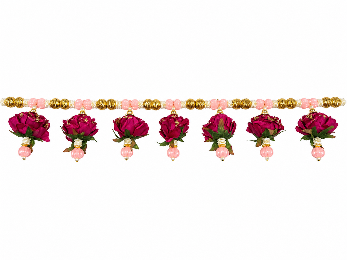 Floral Rose Toran with Beads Artificial Flowers, Decorative Diwali, Navratri, Weddings, Housewarming, Pooja & Festive Celebrations