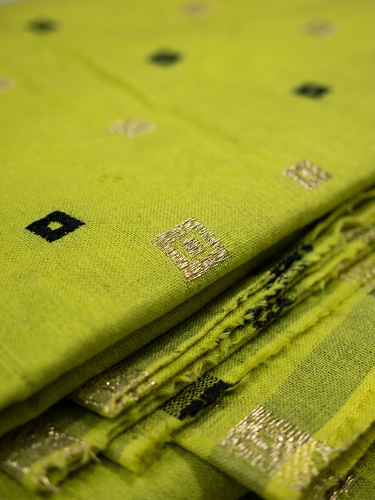 Lime Green Unstitched Cotton Silk Fabric Material