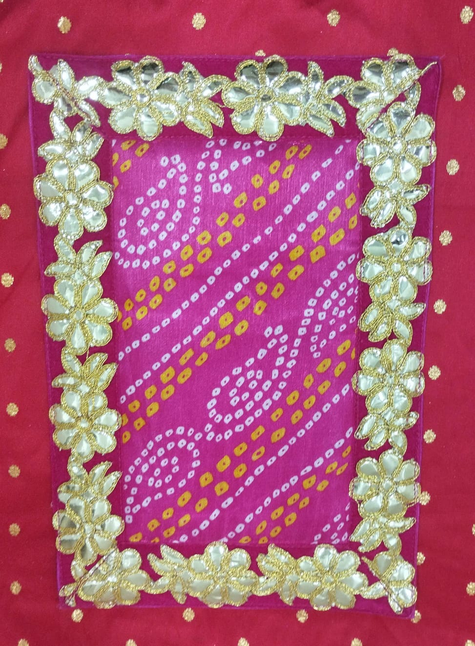 Pink Bandhani Pooja Aasan/Asan for Puja and Mandir Puja Alter cloth(12X8)