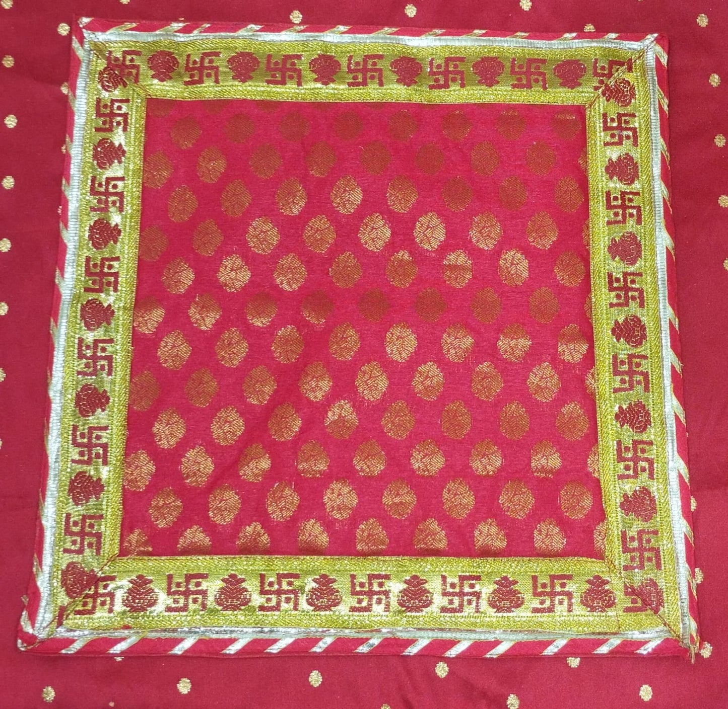 Red Bnarasi Pooja Aasan/Asan for Puja and Mandir Puja Alter cloth(12X12)
