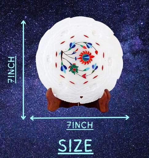Handmade White Marble Decorative Plate with Wooden Stand 7 inch Decorative Showpiece - 7 cm (Marble, White)