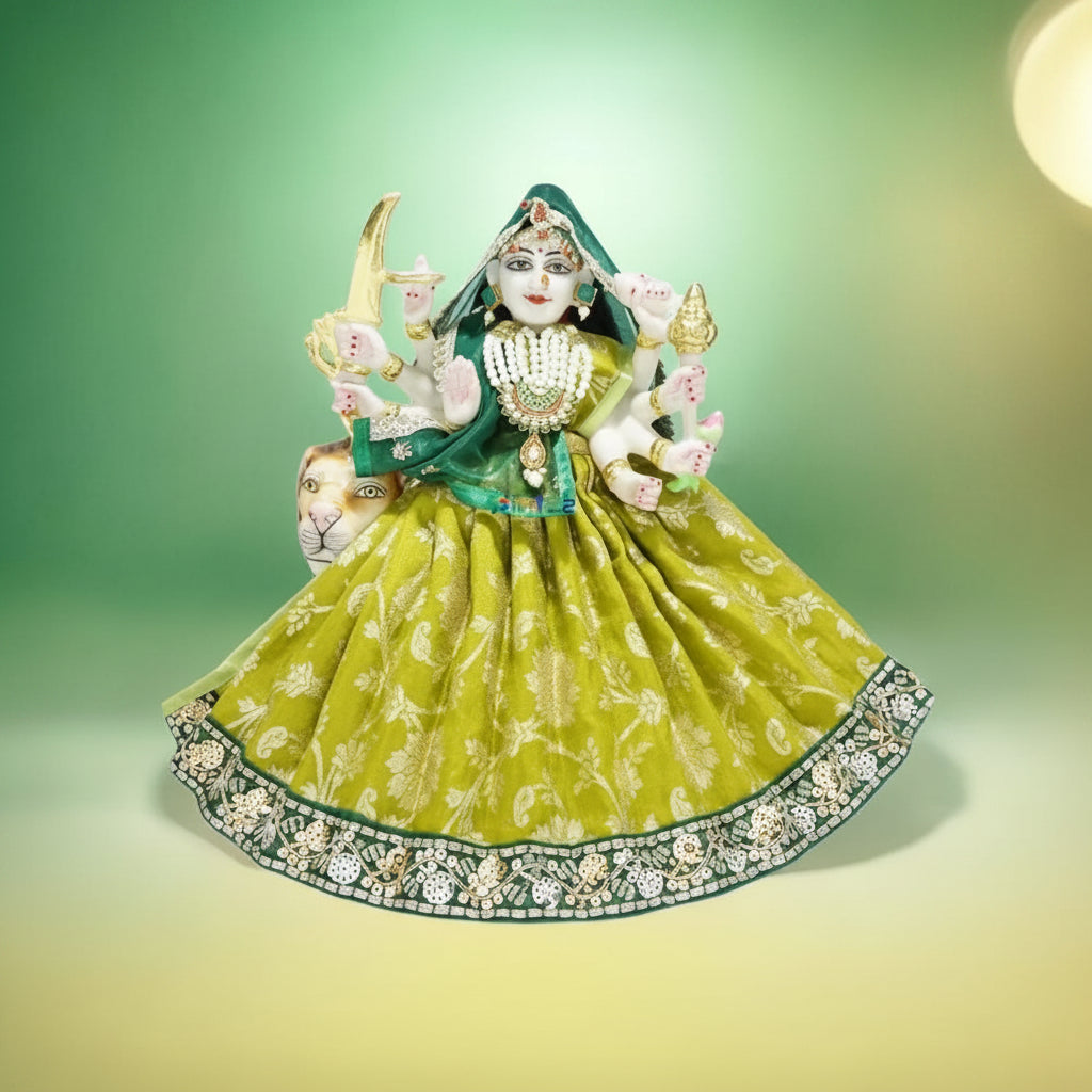 Durga Ji Mehndi Green Embroidery Lace Work Dress