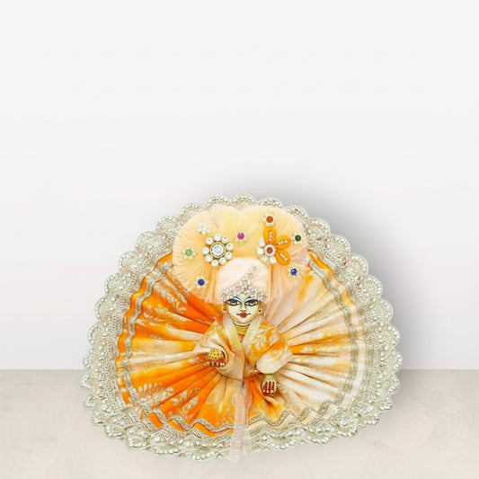 Laddo Gopal Orange Printed Sparkling Stone Lace Work Dress