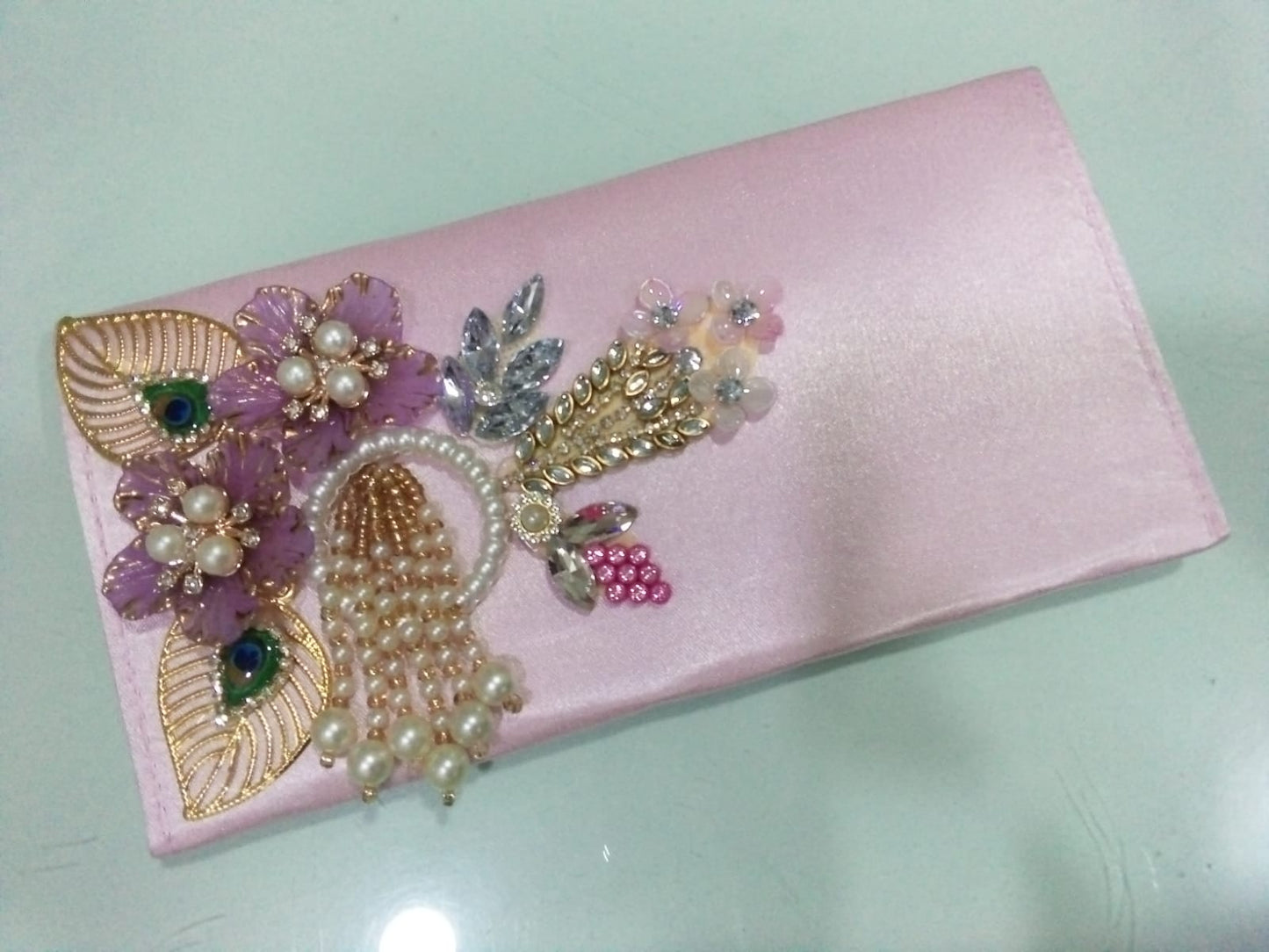 Lavender Blossom & Pearl Satin Clutch