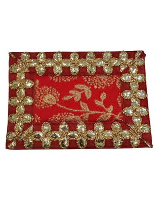 Pooja Aasan/Asan for Puja and Mandir Puja Altar Cloth Embroidered Velvet