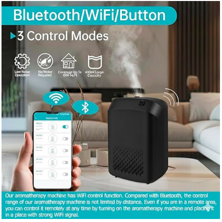 Kstar Smart Aroma Air Diffuser, Waterless Essential Oil Scent Machine with Bluetooth Connectivity | 400 ml Capacity | Programmable Timer & Smart App Control | Black