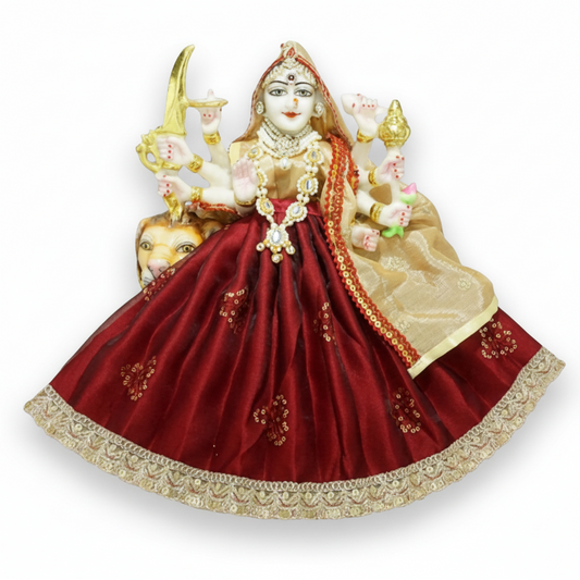 Durga Ji Red Golden Lace Summer Dress