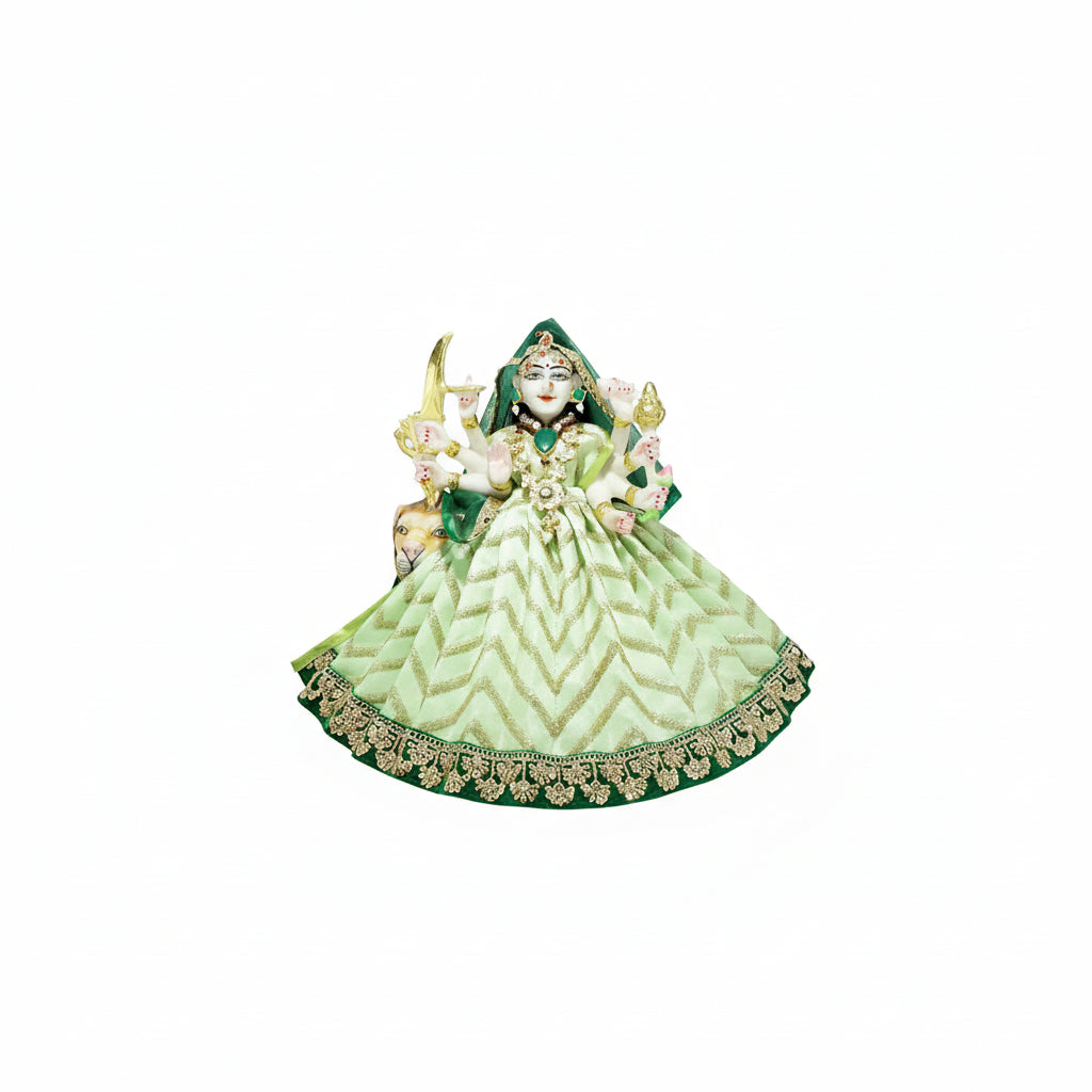 Durga Ji Parrot Green Embroidery Lace Work Dress