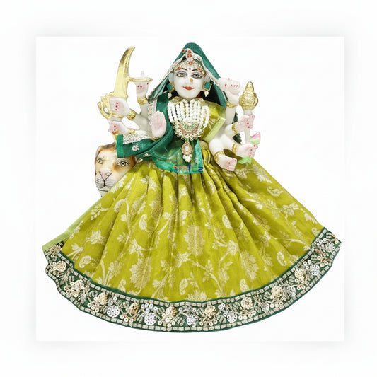 Durga Ji Mehndi Green Embroidery Lace Work Dress