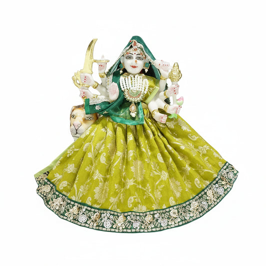 Durga Ji Mehndi Green Embroidery Lace Work Dress