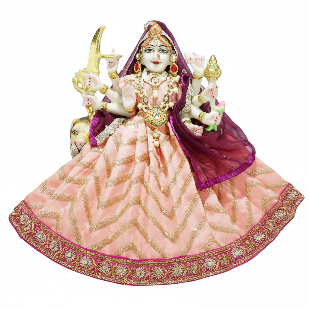 Durga Ji Pink/Peach Embroidery Lace Work Dress