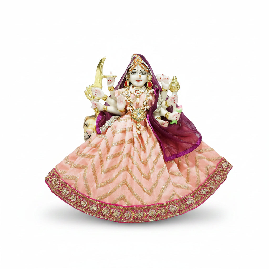 Durga Ji Pink/Peach Embroidery Lace Work Dress
