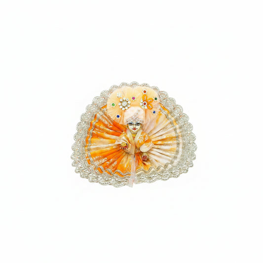 Laddo Gopal Orange Printed Sparkling Stone Lace Work Dress
