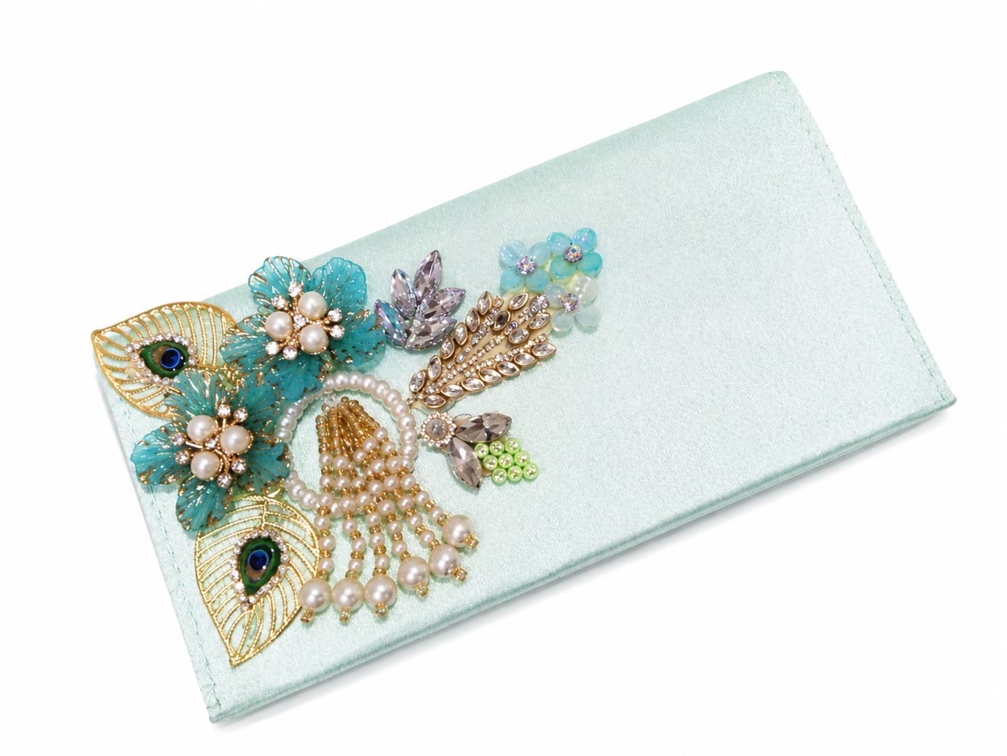 Mint Oasis Pearl & Floral Clutch