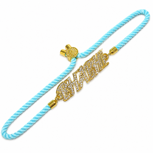 CZ Stones Bhabhi Rakhi with Blue Thread Gold Plated