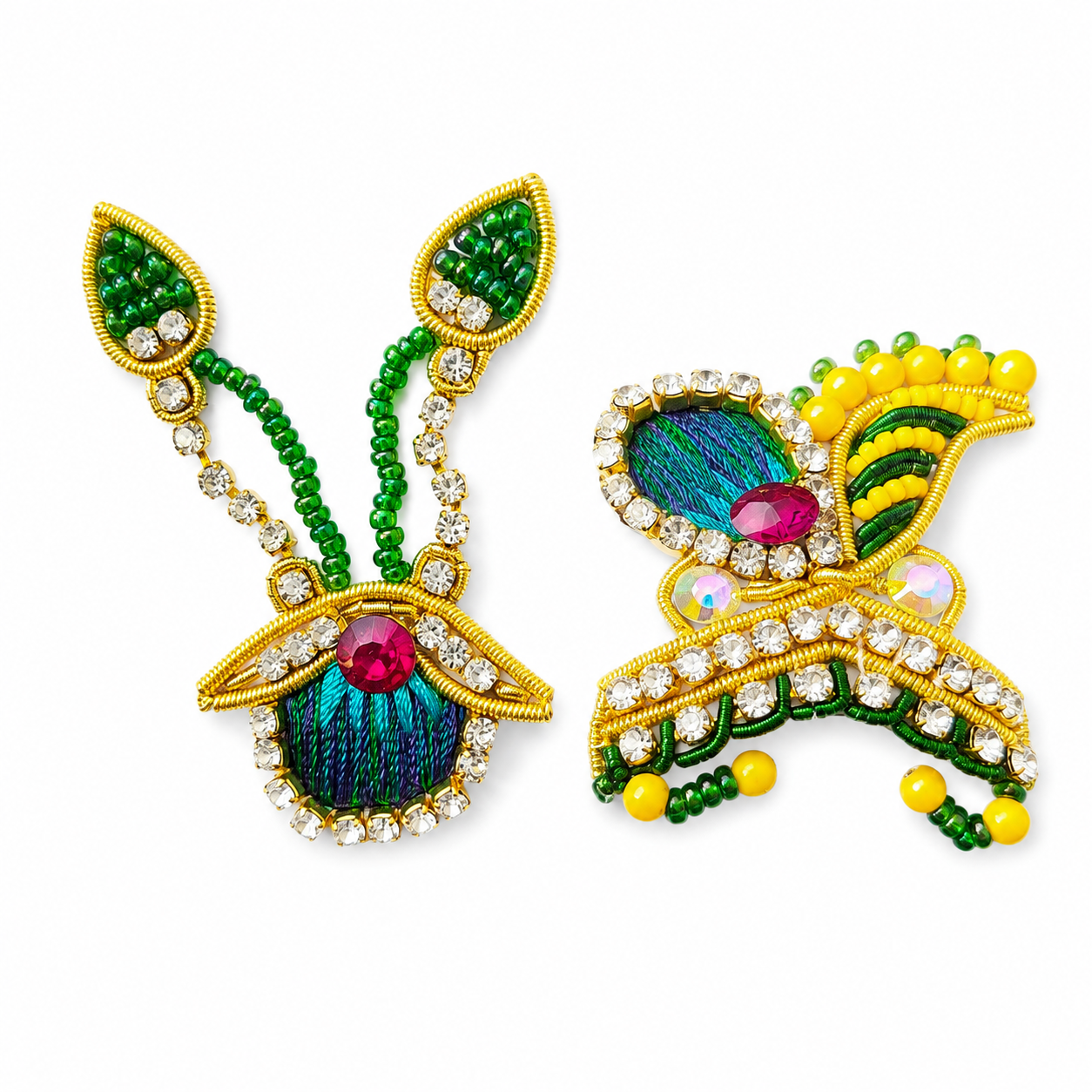Green & Yellow Peacock Feather Beaded Ladoo Gopal Jewellery / Shringar Accessory
