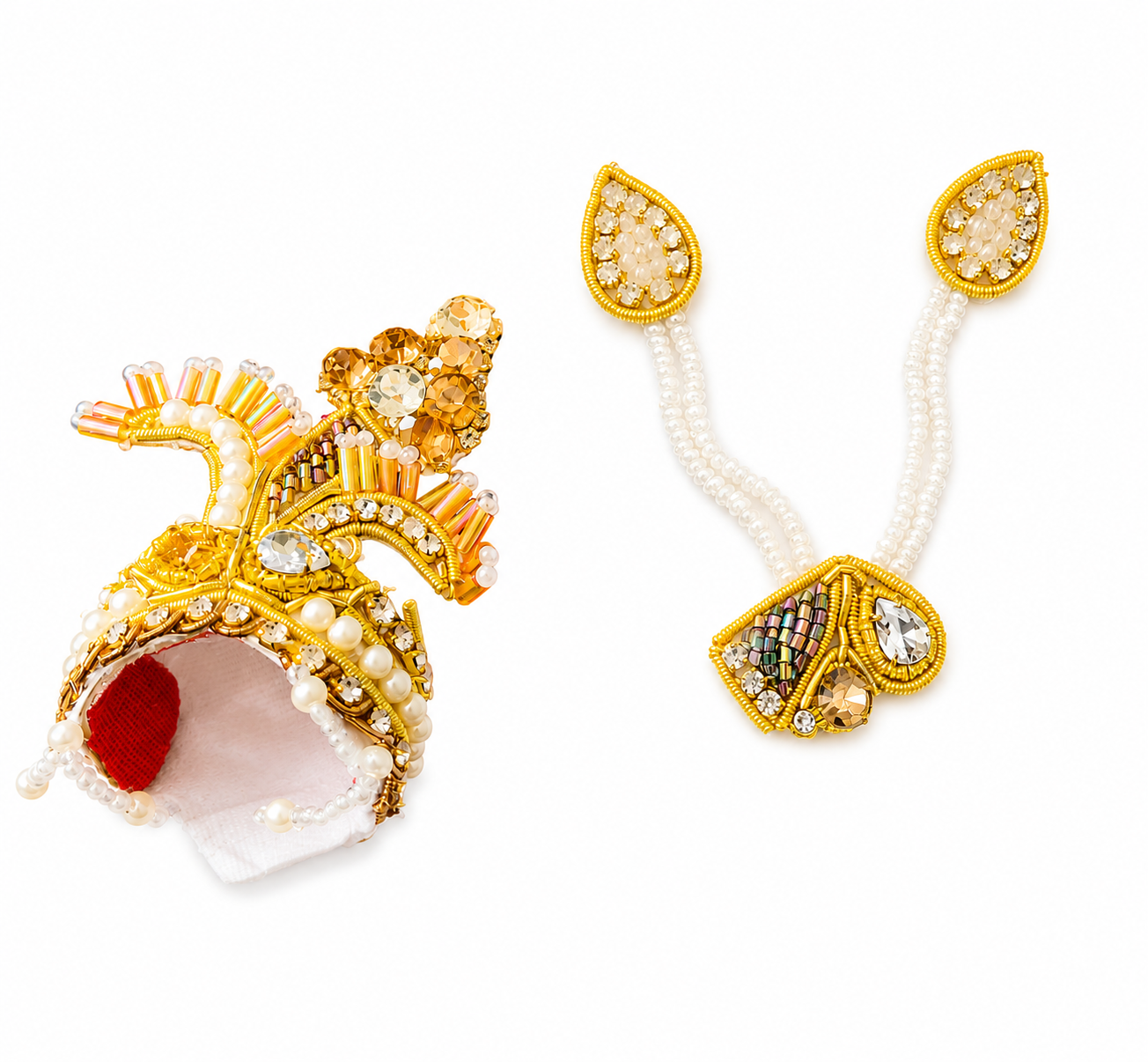 Ladoo Gopal Mukut & Pearl Crystal Jewellery Set – Royal Designer God Idol Accessories
