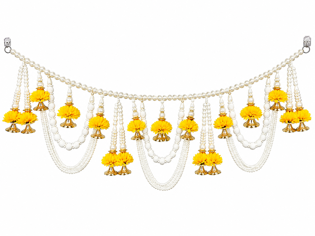 Pearl Bead & Marigold Jhumar Toran / Bandarwal for Diwali & Festive Decor