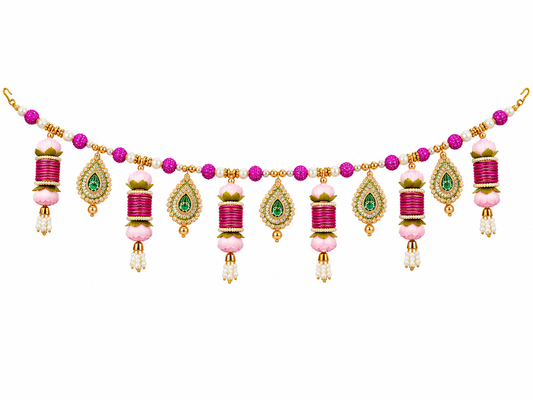 Pink Lotus Pearl Beaded Toran | Designer Floral Door Hanging Bandarwal | Pink & Gold Festive Home & Pooja Decor