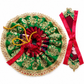 Designer Ladoo Gopal Aasan & Vastra Set – Green & Red Traditional, festive & elegant
