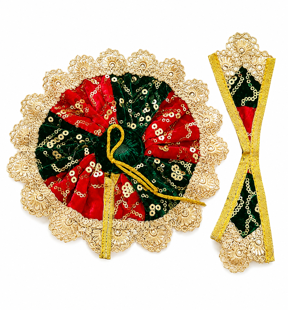 Royal Red & Green Sequins Ladoo Gopal Poshak Set