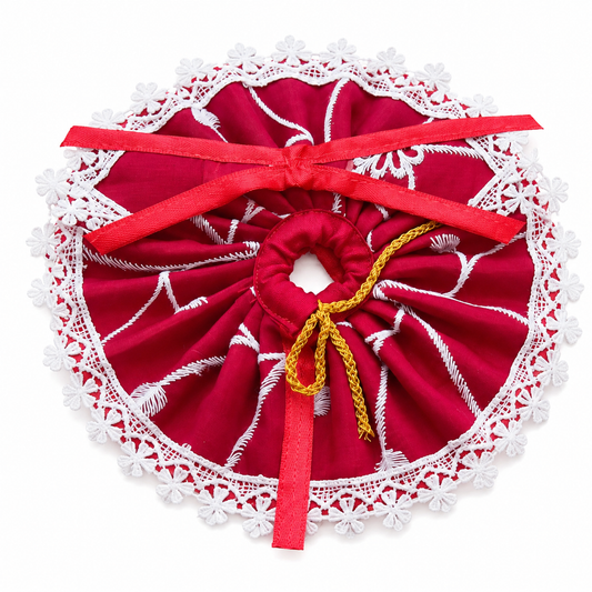 Red & White Lace Designer Ladoo Gopal Poshak