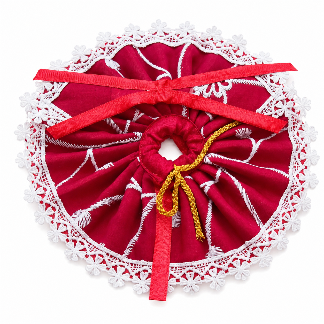 Red & White Lace Designer Ladoo Gopal Poshak