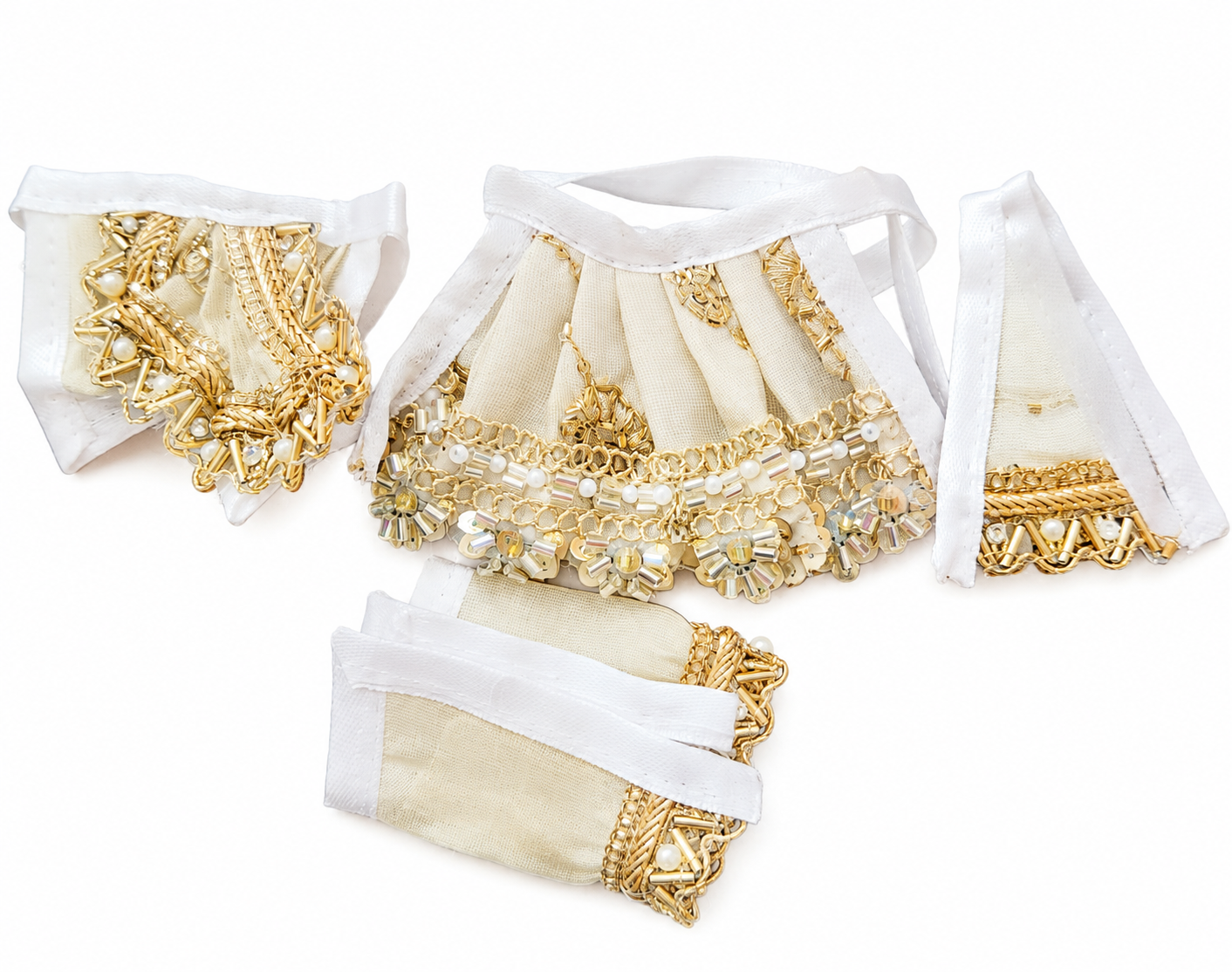 Pearl & Golden Embellished Designer Fabric Trim Set.God dresses, clothing, bridal wear, ethnic garments, lehenga decoration,