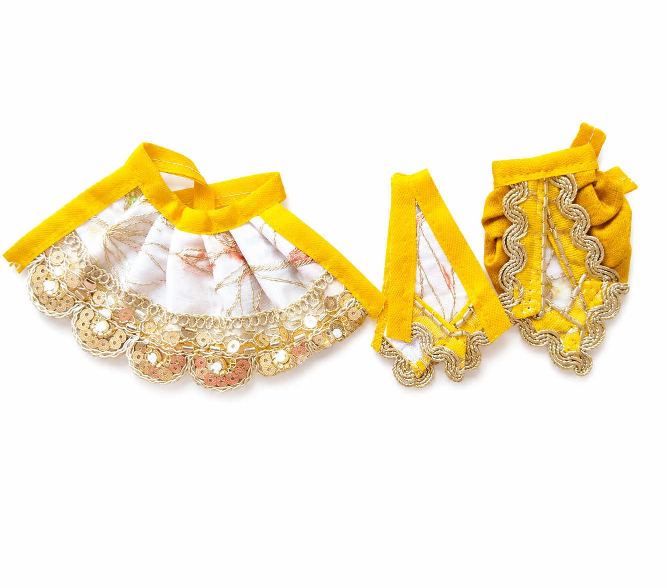 Yellow & White Designer Ladoo Gopal Dress Set,Ladoo Gopal Designer Dress with Matching Accessories