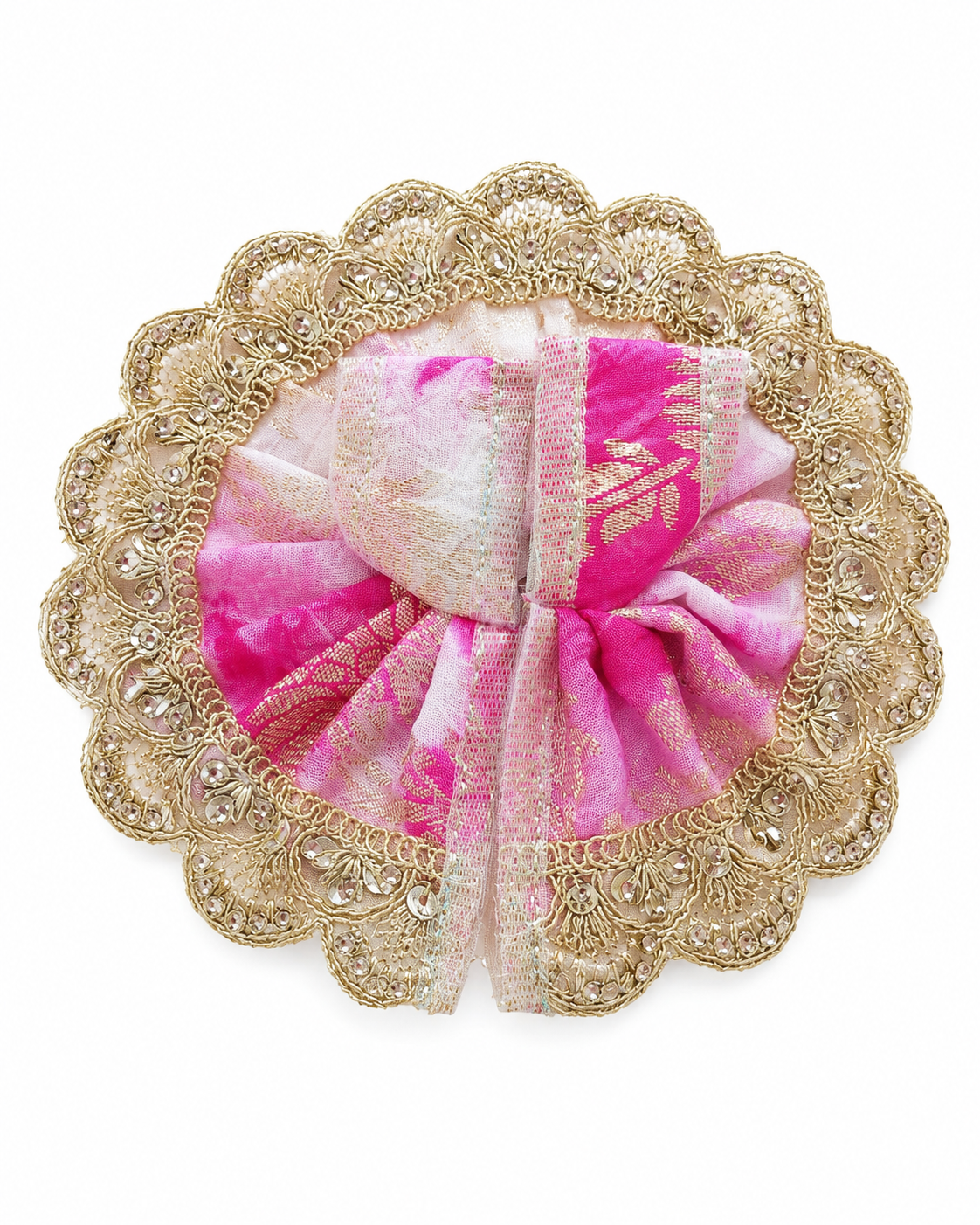 Pink & Gold Designer Ladoo Gopal Poshak with Zari & Stone Work