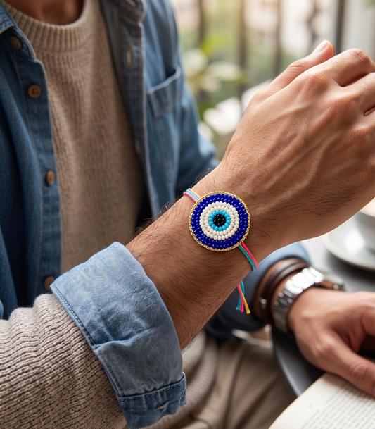 Evil Eye Beaded Rakhi, Handmade Nazar Protection, Festival Gift,