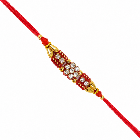 Elegant Red & Gold Stone Rakhi Traditional Festive Rakhi,