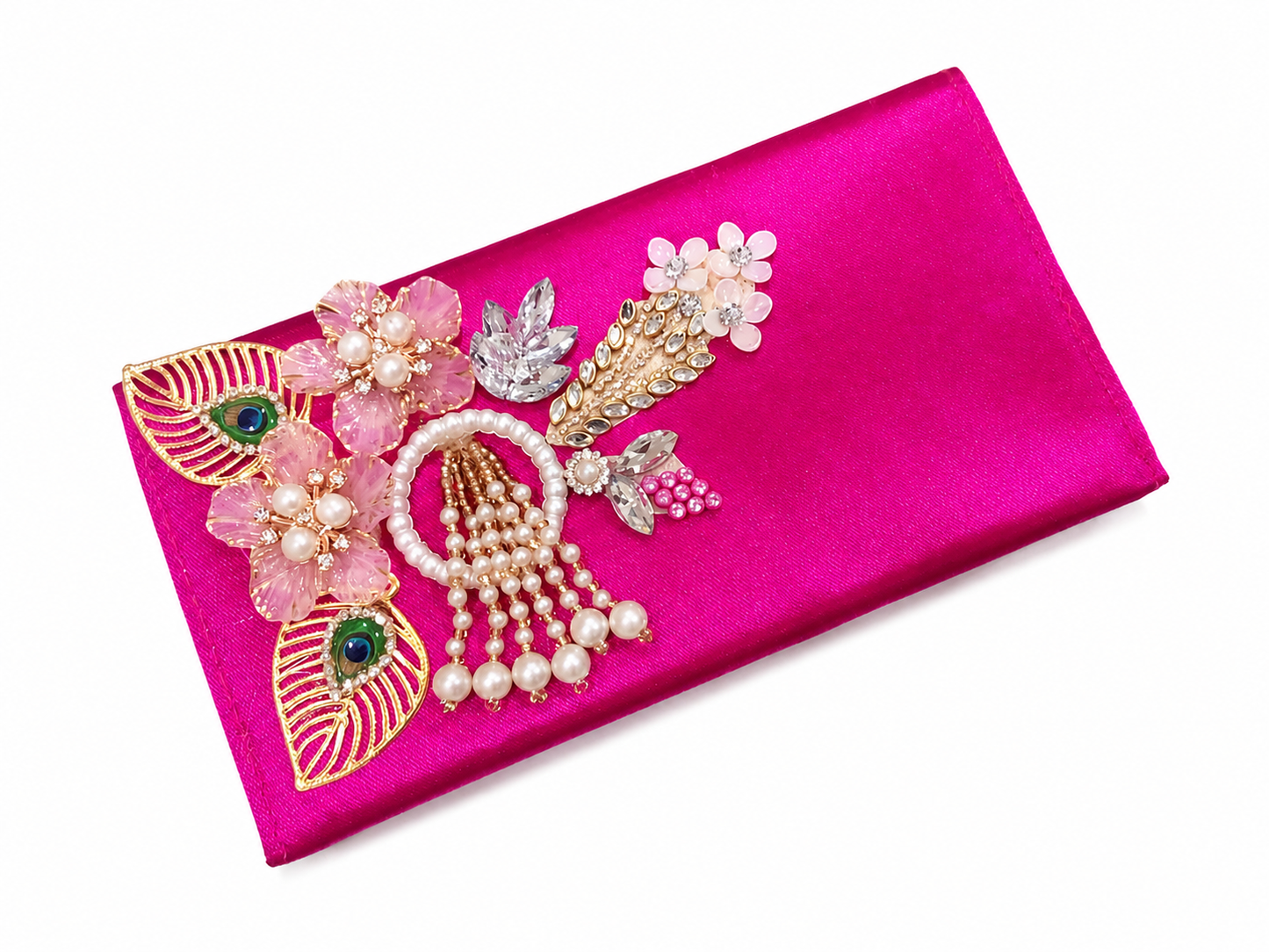 Magenta Royale Pearl & Floral Clutch