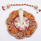 Handcrafted Elephant Motif Embroidered 1 No Laddu Gopal Poshak Set with Matching Garland / Mala (Red & Gold)