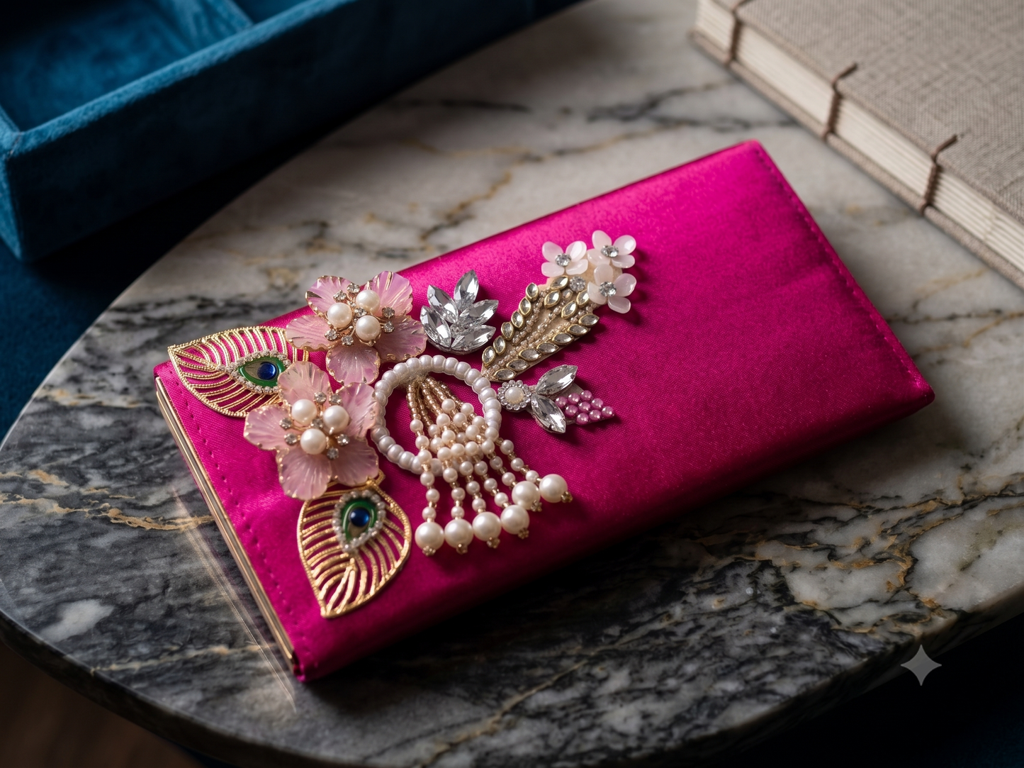 Magenta Royale Pearl & Floral Clutch