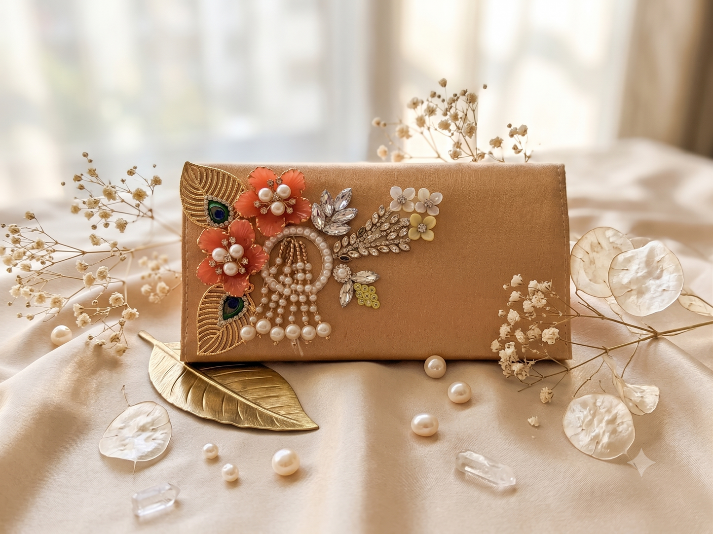 Peach Blossom & Pearl Shimmer Clutch