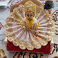 Designer Ladoo Gopal Poshak – White Floral Print with Golden Zari Border & Yellow Dupatta