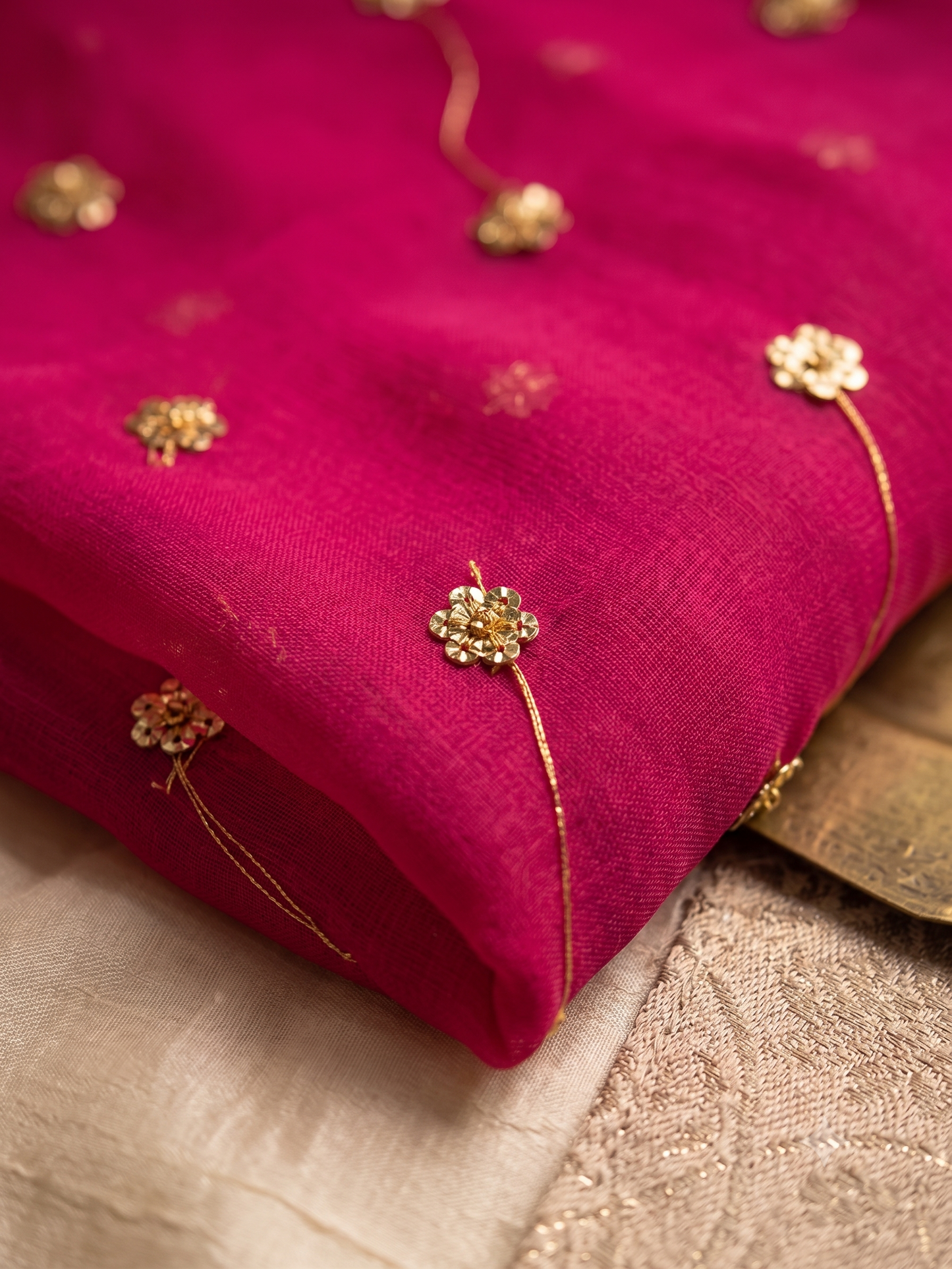 Royal Pink Festive Gold Fabric