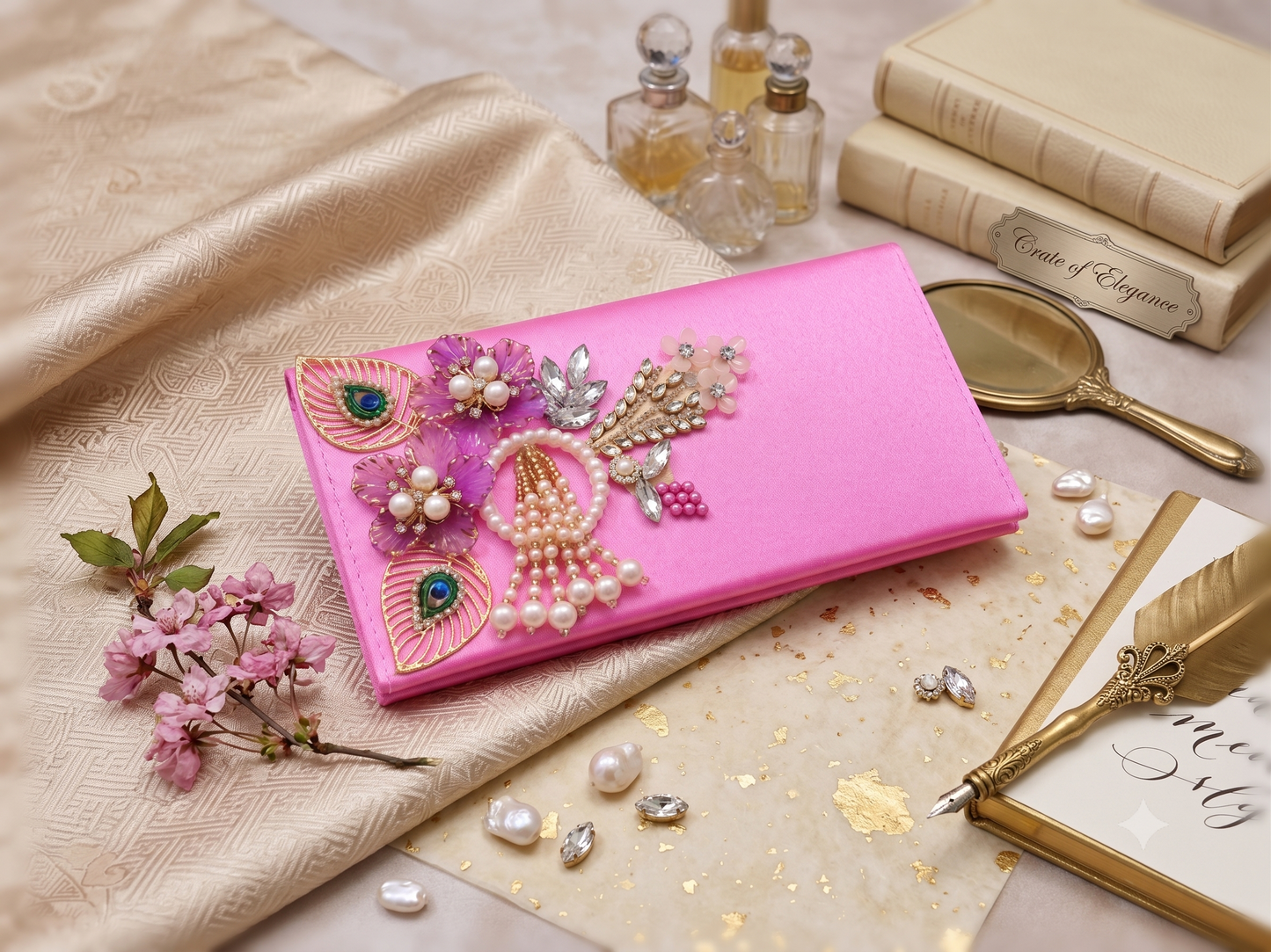Coral Pink Blossom Shimmer Clutch