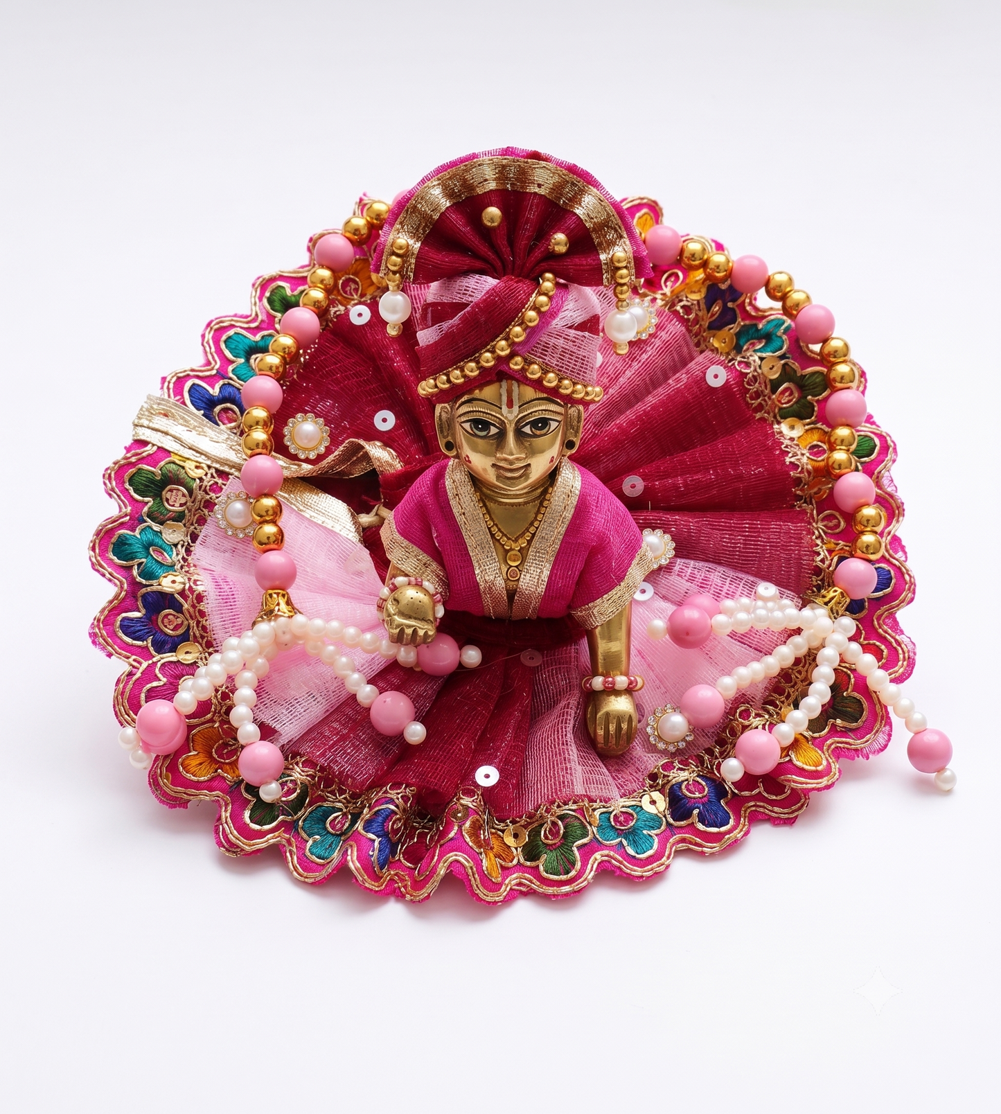 Pink Magenta Designer Ladoo Gopal Poshak with Pearl &amp; Bead Work