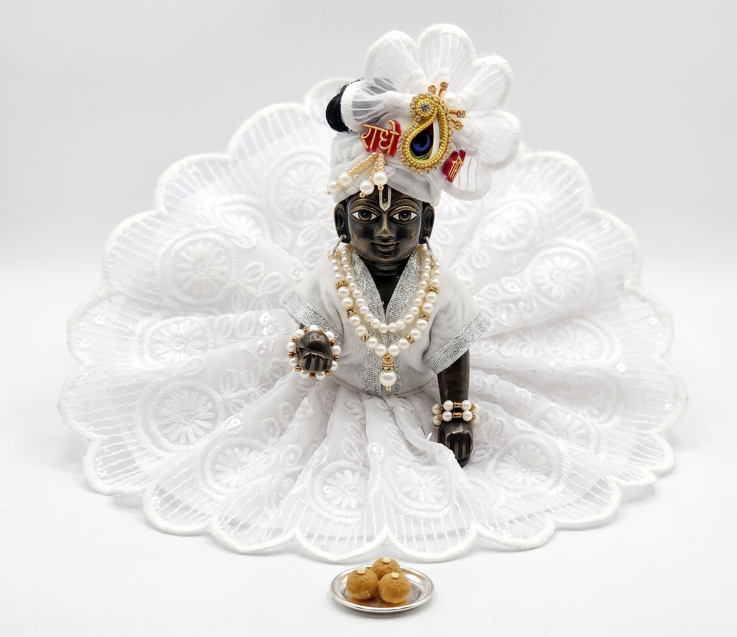 White Embroidered Ladoo Gopal Shringar Dress / Vastra Set