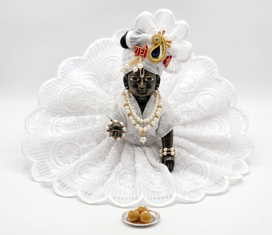 White Embroidered Ladoo Gopal Shringar Dress / Vastra Set