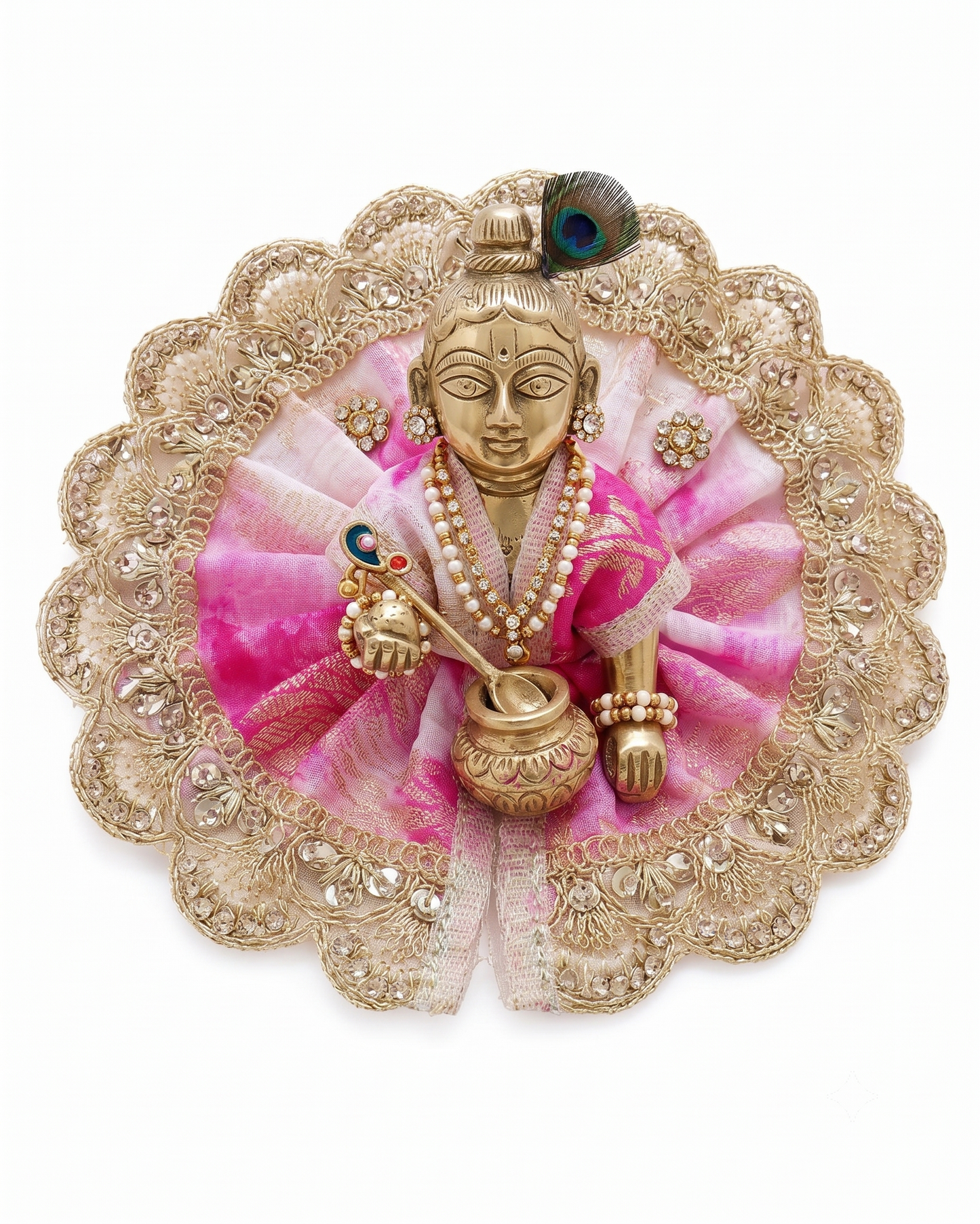 Pink & Gold Designer Ladoo Gopal Poshak with Zari & Stone Work