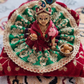 Designer Ladoo Gopal Aasan & Vastra Set – Green & Red Traditional, festive & elegant