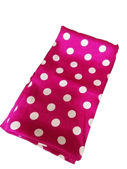 Pink Satin Fabric with Large White Polka Dots