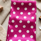 Pink Satin Fabric with Large White Polka Dots