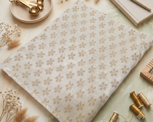 Ivory Chanderi Silk Fabric with Gold Floral Buttis