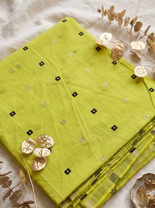 Lime Green Unstitched Cotton Silk Fabric Material